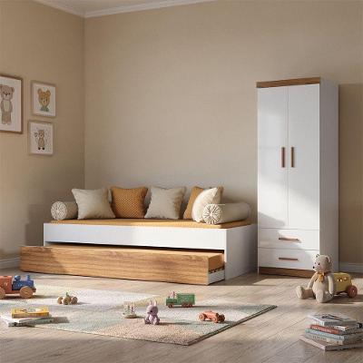 Quarto Infantil Onix com Bicama e Guarda Roupa 2 Portas 2 Gavetas MDP-MDF Branco Peternella