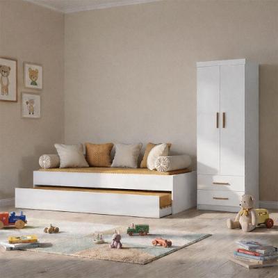 Quarto Infantil Onix Bicama e Guarda Roupa 2 Portas 2 Gavetas MDP-MDF Branco Peternella