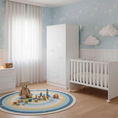 Quarto Bebê Infantil Doce Sonho com Berço e Guarda Roupa 3 Portas 2 Gavetas MDP 15-12 Branco Qmovi