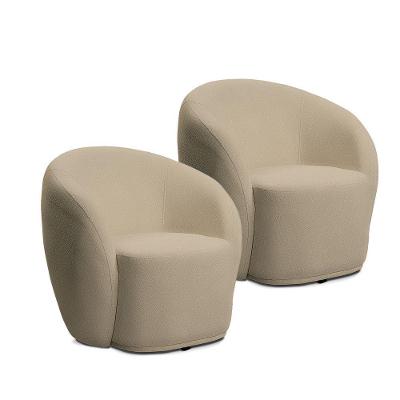Kit 2 Poltronas Nantes Reclináveis Bouclê Bege Escuro Movellu Home