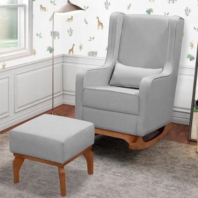Poltrona de Amamentação Retro Balanço com Puff Linho Cinza Movellu Home