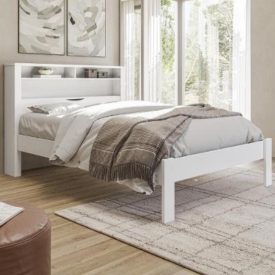Cama Casal com Nichos Zuri S01 MDF MDP Branco Mpozenato 148CM
