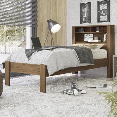 Cama Solteiro com Nichos Zuri Jatobá S01 com Baú e Tomada Integrada MDF-MDP Marrom Mpozenato