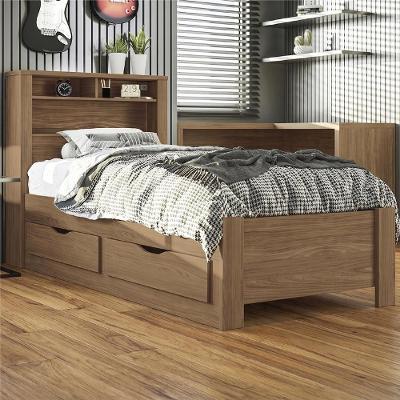 Cama Solteiro Zuri Jatobá S01 com Gavetas Nichos MDF MDP Marrom Mpozenato