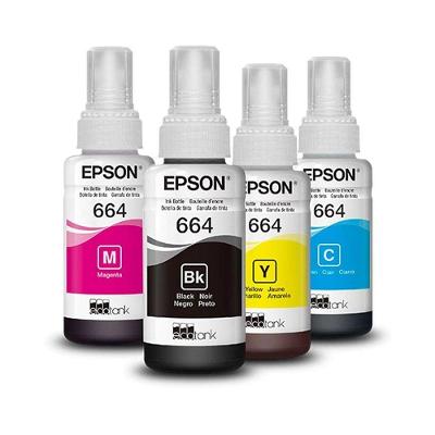 Kit de Tintas T664 com 4 Cores Preto Ciano Magenta e Amarelo 70ML Epson