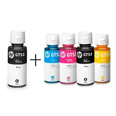 Kit 5 Tintas para Impressora HP GT52 + GT53 (GT51) Original 2 Pretas 3 Coloridas 90ML 70ML