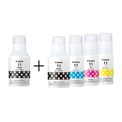 Kit Refil Tinta Gi-11 com Injeção Automática e Tinta Pigmento Preto Canon 2 Pretos 135ML 3 Coloridos