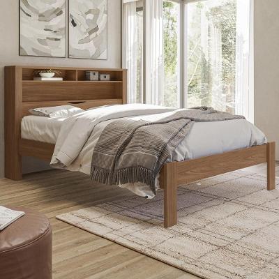 Cama Casal 140CM com Nichos Zuri Jatobá S01 Cabeceira Baú MDF MDP Marrom Mpozenato