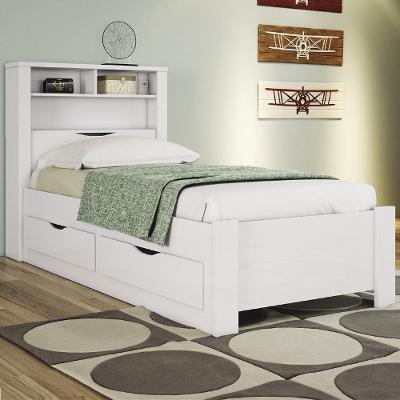 Cama Solteiro com 2 Gavetas e Nichos Zuri S01 Branco Mpozenato