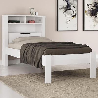 Cama Solteiro com Nichos Zuri Branco com Tomada Integrada Mpozenato