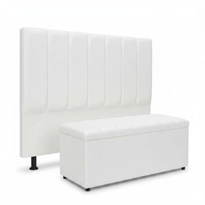 Kit Cabeceira e Deira Baú Carla Queen 160CM Corino Branco Click Home