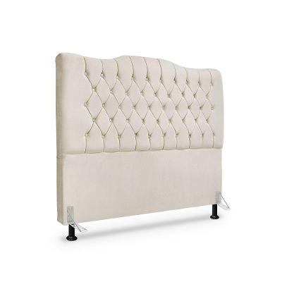 Cabeceira de Cama Box Casal Dunas Estofada Fixação no Box Madeira Maciça Suede Bege Claro Mallu
