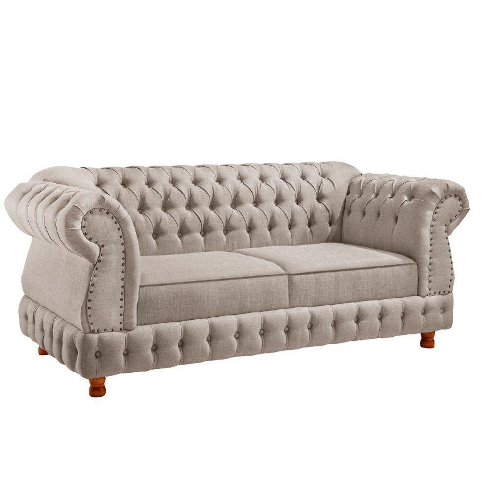 Sofá Chesterfield Moscatto 3 Lugares Via Encanto Linho Crú - 1