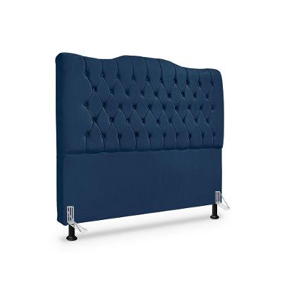 Cabeceira de Cama Box Casal Dunas 140CM Madeira Maciça Estofada Azul Marinho Mallu Estofados