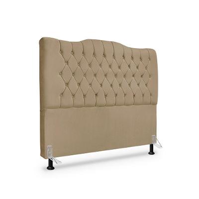 Cabeceira de Cama Box Casal Dunas Madeira Maciça Estofada Bege Escuro Mallu Estofados 140CM