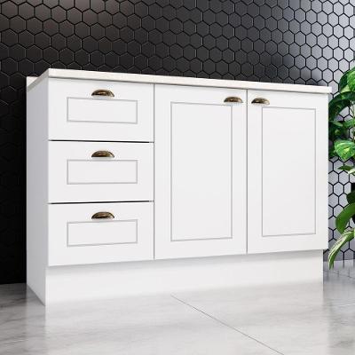 Balcão Pia Amy 2 Portas 3 Gavetas MDF 120CM Branco com Tampo para Cozinha Casa 812