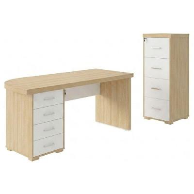 Mesa Escritório e Armário Arquivo Executivo Moderno 4 Gavetas MDP 180CM Carvalho Branco Artany