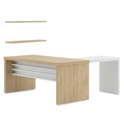 Mesa Escritório Retangular Executivo Moderno sem Gavetas MDP 136CM Carvalho Branco Artany