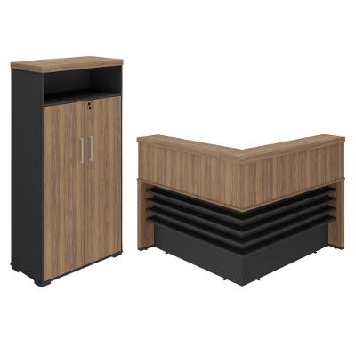 Mesa Balcão Recepção e Armário com Nicho Executivo Moderno MDP 148CM Preto Artany