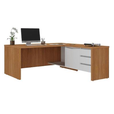 Mesa Escritorio em l Chefia Moderno 3 Gavetas Tamburato 190CM Freijo Branco Artany