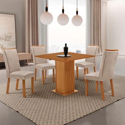 Conjunto de Jantar Loren 4 Lugares Tampo MDF Cadeiras Lisa Veludo Off White 90CM Moderna