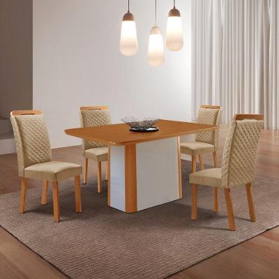 Conjunto de Jantar Eloise 4 Lugares Tampo MDF com Cadeiras Estofadas Moderna