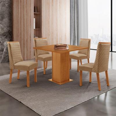Conjunto de Jantar Loren 4 Lugares Tampo MDF Cadeiras Estofadas Off White 90CM Moderna