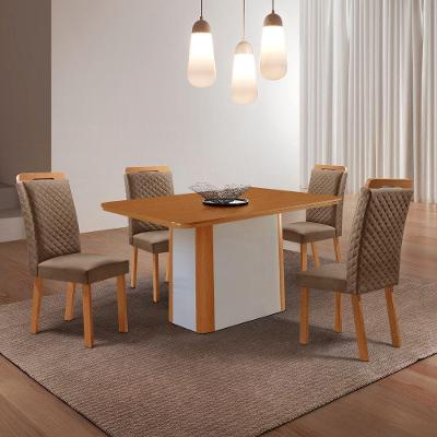 Conjunto de Jantar Isadora 4 Lugares Tampo MDF Cadeiras Lorena Veludo Capuccino 120CM Moderna