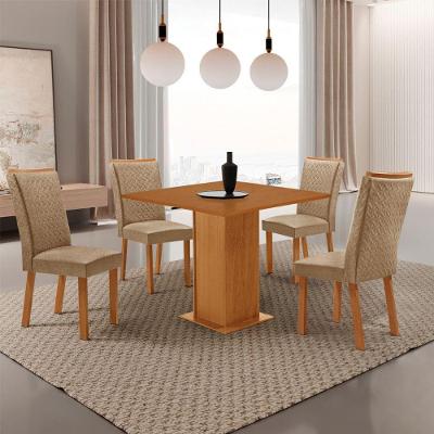 Conjunto de Jantar Loren 4 Lugares com Cadeiras Estofadas Off White 90CM Moderna