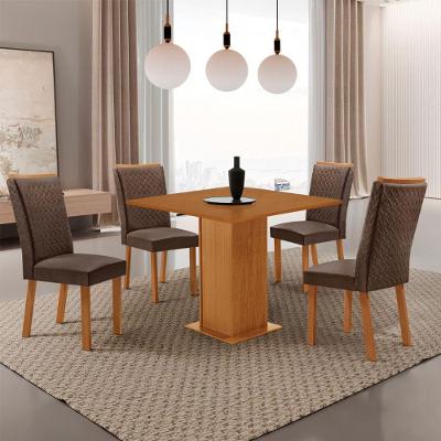 Conjunto de Jantar Loren 4 Lugares Tampo MDF Cadeiras Lisa Veludo Off White 90CM Moderna