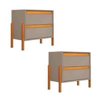 Kit 2 Mesas de Cabeceira Verona 2 Gavetas MDF Moderno Cinza Infantile Móveis