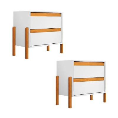 Conjunto 2 Mesas de Cabeceira Verona 2 Gavetas MDF Contemporâneo Branco e Nature