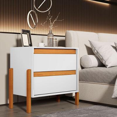 Mesa de Cabeceira Verona 2 Gavetas MDF Moderno Branco e Nature 38.5CM Infantile Móveis