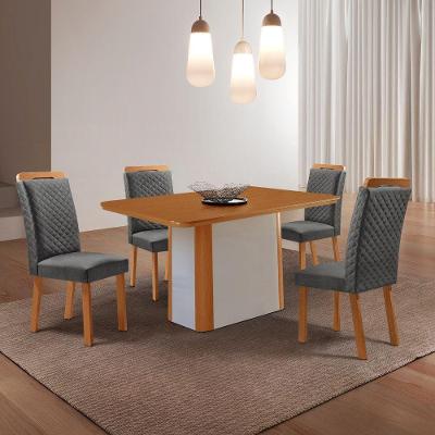 Conjunto de Jantar Isadora 4 Lugares Tampo MDF Cadeiras Lorena em Linho Grafite e Natural 120CM