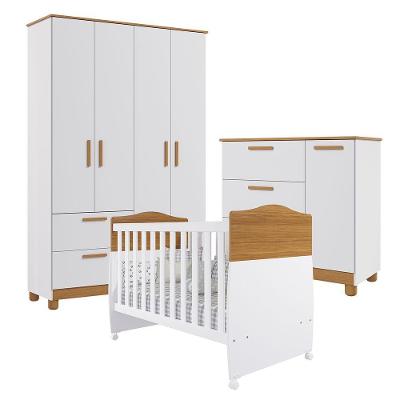 Conjunto de Quarto Berço Conforto Cômoda Roupeiro Jujuba 5 Portas 5 Gavetas MDF Branco Loja Doce Lar