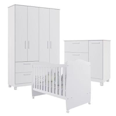 Conjunto de Quarto Berço Conforto Cômoda Roupeiro Jujuba 5 Portas 5 Gavetas MDF Branco Loja Doce Lar