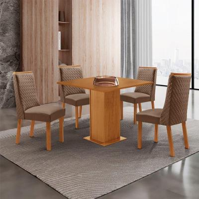 Conjunto de Jantar Loren 4 Lugares Tampo MDF Cadeiras Veludo Off White 90CM Moderna