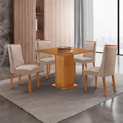 Conjunto de Jantar Loren 4 Lugares Tampo MDF Cadeiras Carolina Veludo Off White 90CM Moderna