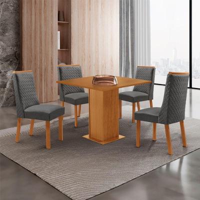 Conjunto de Jantar Loren 4 Lugares Tampo MDF Cadeiras Linho Grafite 90CM Moderna
