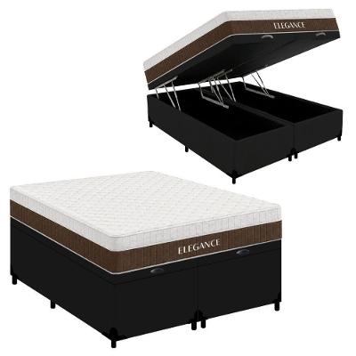 Cama Box com Baú Queen Elegance Molas Ensacadas Preto Royal Sleep