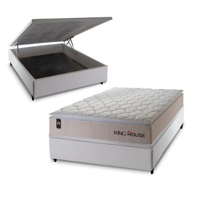 Cama Box com Baú Casal Roma Molas Ensacadas Courino Bege Branco King House 138CM
