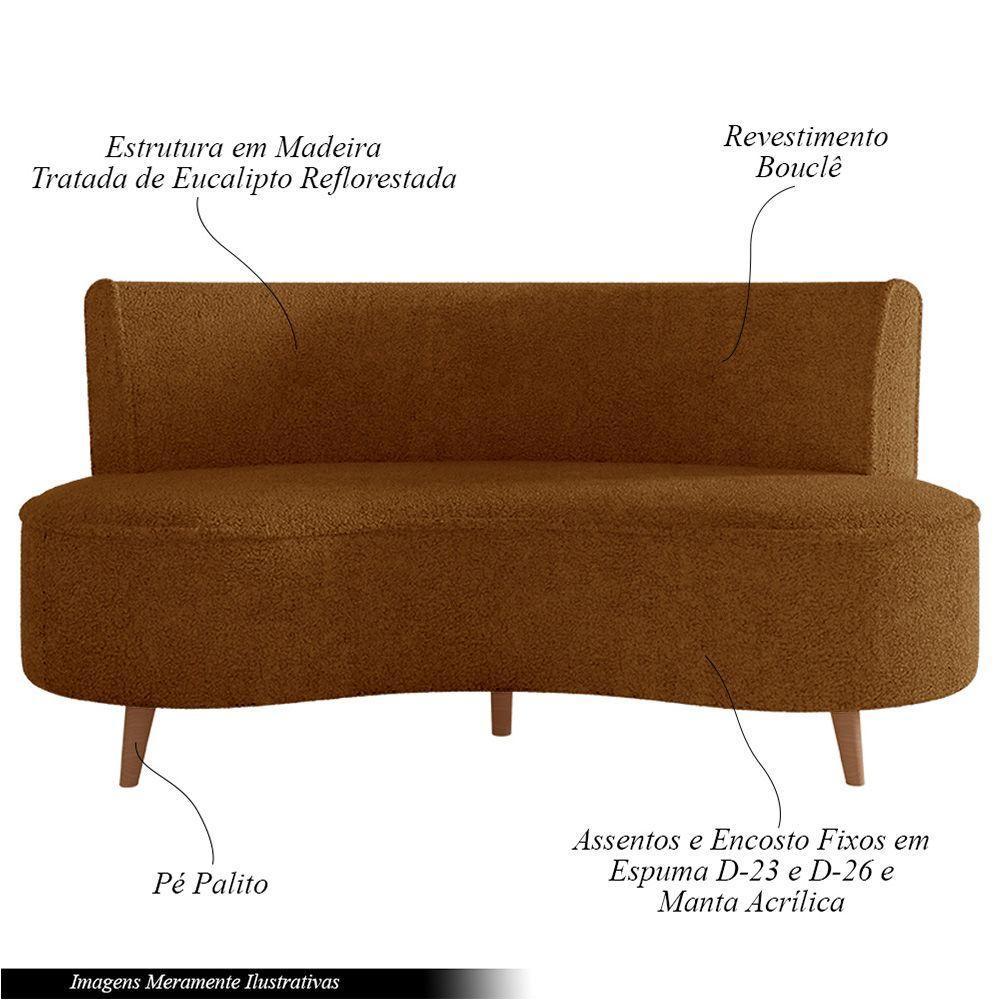 Sofá Living 2 Lugares 135cm Aang Pés Palito Bouclê Terra Cota G33 - Gran Belo - 6
