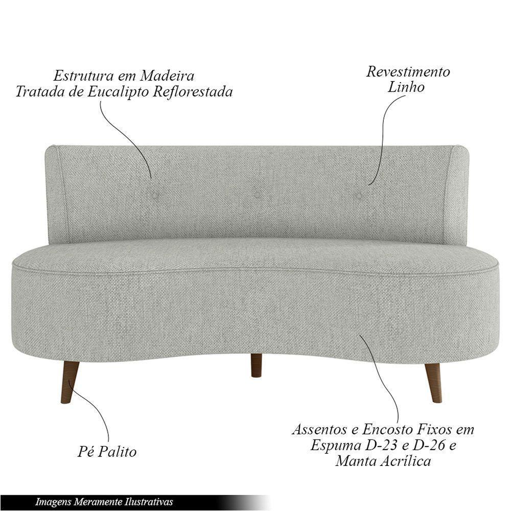 Sofá Living 2 Lugares 135cm Aang Pés Palito Linho Cinza G33 - Gran Belo - 2