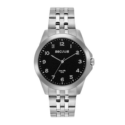 Relógio Masculino Relógio Masculino Aço com Mostrador Preto Analógico Aço Inox Mostrador Preto