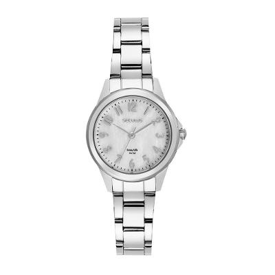 Relógio Feminino Analógico Madrepérola Prata com Pulseira em Aço Inox Séculus