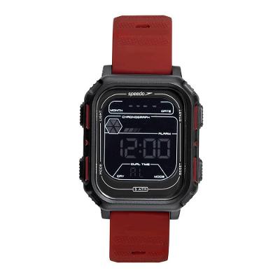 Relógio Masculino Speedo Quadrado Digital Silicone Preto e Vermelho 5ATM
