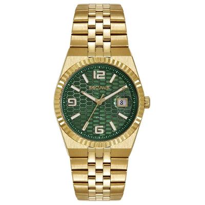 Relógio Masculino Relógio Masculino com Lupa no Calendário Dourado Analógico em Aço Inox Dourado