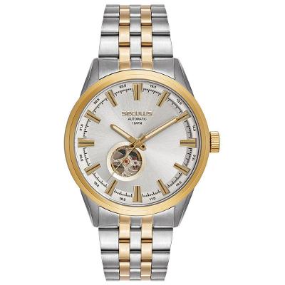 Relógio Masculino Automático Clássico Aço Inox Prata Séculus