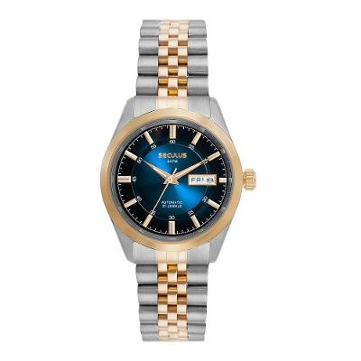 Relógio Masculino Automático Azul Efeito Sunset com Pulseira Aço Inox Séculus 38MM
