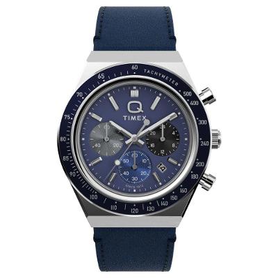 Relógio Masculino Timex Q Chronograph TW2Y36100 em Couro Azul Iconnect By Timex